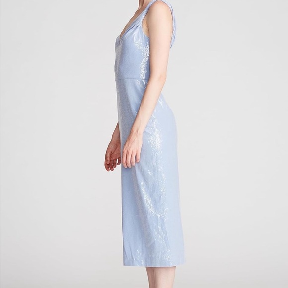 HALSTON Women's Keira Twist Strap Midi Dress in Soft Sequins Sky Blue - Picture 4 of 12